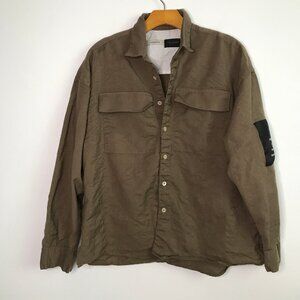 LOW BRAND MENS SHIRT BROWN WOOL LONG SLEEVE LOGO PATCH LARGE 3